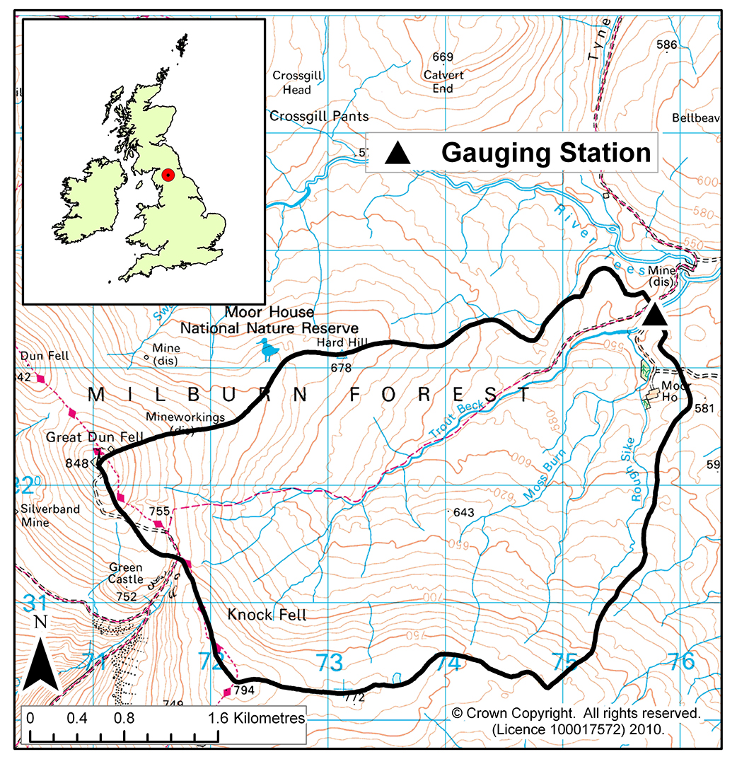 Catchment boundary and gauging location