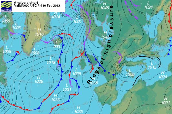 Weather chart showing a blocking high over Europe. UK Met Office